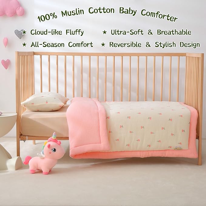 Cotton Muslin Toddler Comforter/Quilt,Ultra Soft & Breathble Muslin Toddler Blanket,All Season Baby Blankets for Boys and Girls, Machine Washable,41"x48"
