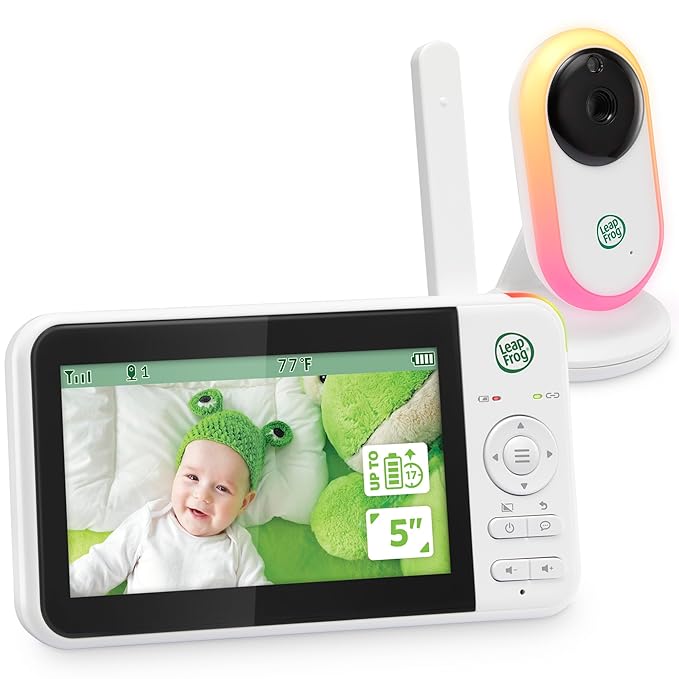LeapFrog LF2415 Baby Monitor, 5” IPS LCD Screen, 1000ft Range, Night Vision, Soothing Lullabies, NightLight, 2-Way Audio, Temperature Sensor, SecureTransmission No WiFi