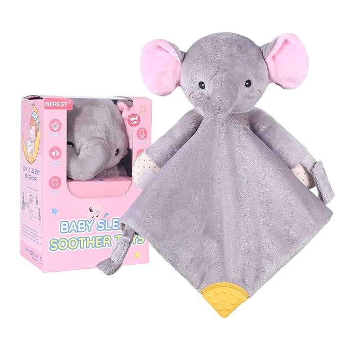 BEREST Elephant Baby Lovey Rechargeable Sleep Soother with 10 White Noises (Heartbeat, Shushing & Lullabies) & Cry Sensor|Timer|Recording|Plush Blanket Comforter Gift for Newborns|Infants|Boys & Girls