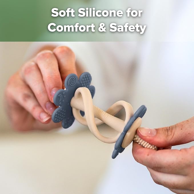 haakaa Silicone Teething Toy,Nipple-Shaped End for Gum Massage,360° Baby Toothbrush Head for Self-Brushing Training,Easy to Grip-Steel Blue