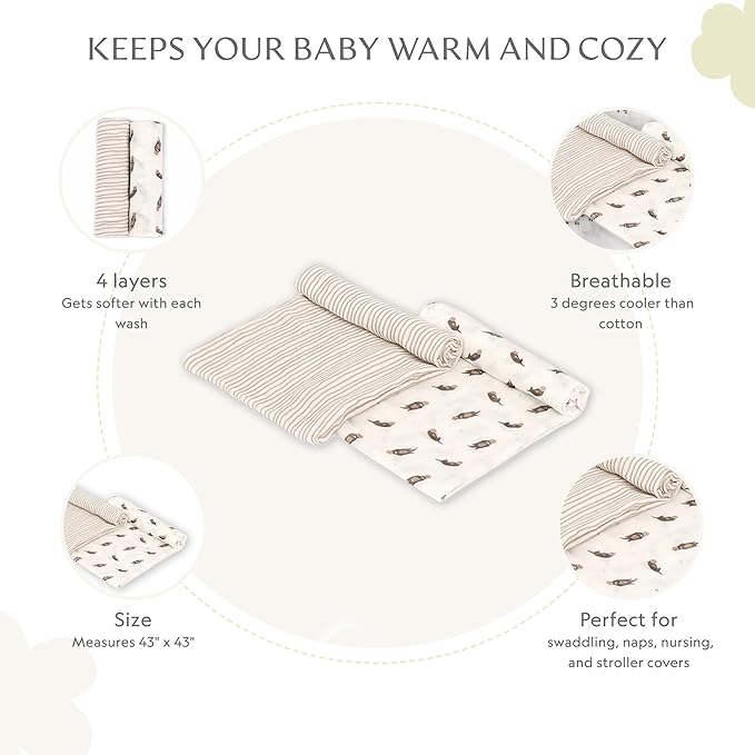 Muslin Baby Swaddle - Breathable Receiving Blankets for Newborn Baby, 70% Viscose derived from Bamboo, 30% Spandex, Imported