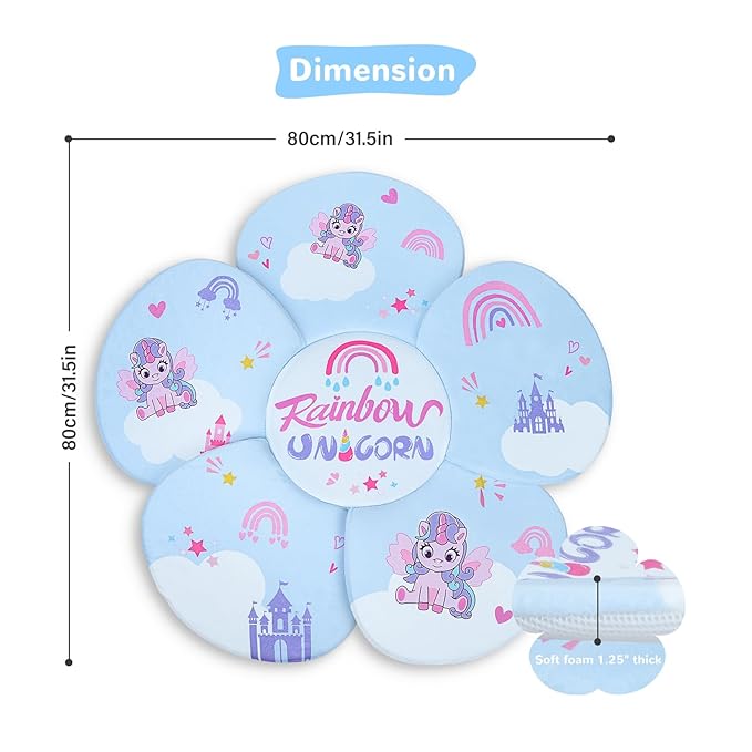 Flower Baby Bath Pad - Ultra Soft Infant Bathtub Mat with Non-Slip Petal Design, Newborn Bathing Lounger Insert for Sink or Tub, Unicorn Theme (Unicorn)