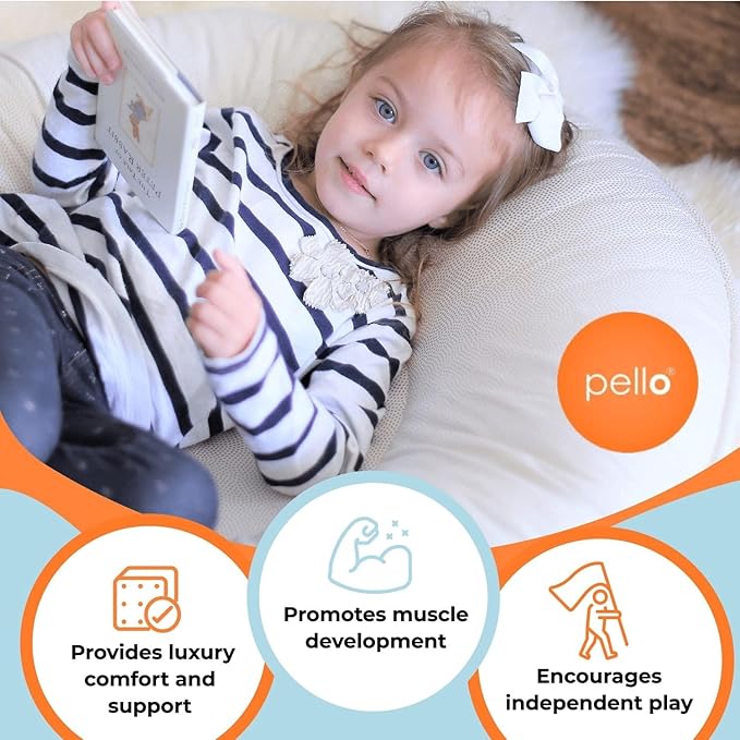Pello Multi-Use Baby Floor Pillow, Play Mat & Lounger – Portable, Plush, Luxe Comfort for Infants & Kids – Soft Raised Sides for Support – 100% Cotton & Brushed Poly – Bailey