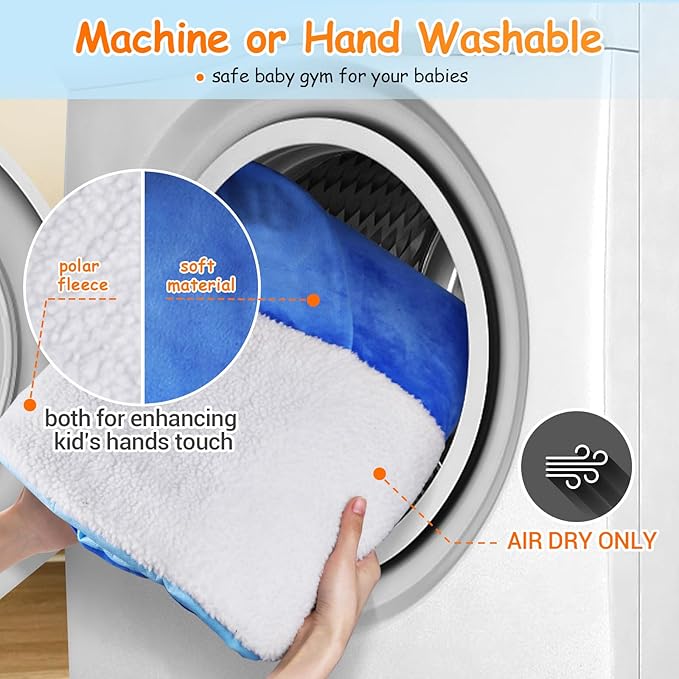 Baby Play Gym & Activity Mat,Oversize Whale Shaped Baby Play Mat w 6 Detachable Toys,Tummy Time Mat Promote Motor Skills & Sensory Development Mat, Newborn Infant Baby Essentials Gift