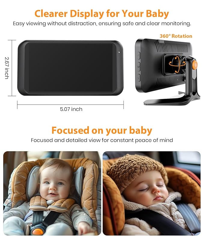 Babyvue BV2 USB Car Camera for Baby : 4.5" Car Seat Camera with 1080P Crystal Clear Mirror View, Easy Installation Carseat Rear Facing Moitor for Pet & Kids, HD IR Night Vision Backseat Monitor