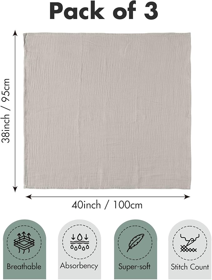 Muslin Swaddle Blankets for Newborn, 3 Pack Breathable Soft Receiving Blanket, Large 38 x 40 inches Swaddle Wrap Burping Clothes, Essentials Infant Shower Items, Toddler Gift (Bright Colors)