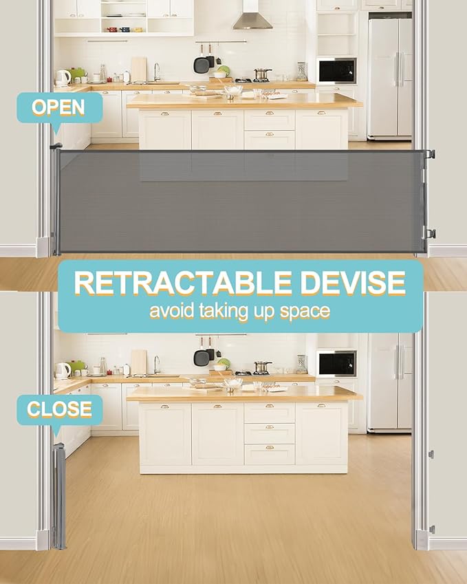 DEAR LOV Retractable Baby Gate, Mesh Baby Gate or Mesh Dog Gate, 33" Tall, Extends up to 118" Wide, Child Safety Gate for Doorways, Stairs, Hallways, Indoor/Outdoor (33"x118",Gray)