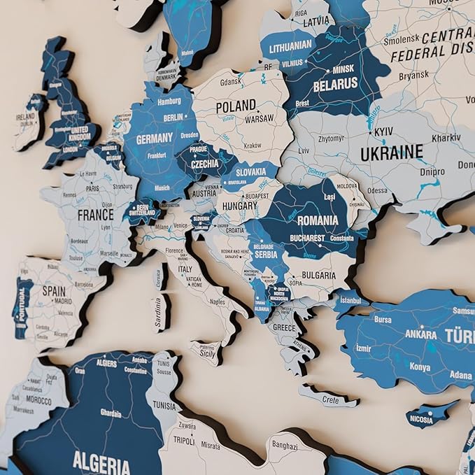 Colorfull Worlds 3D Wooden World Map Wall Art - Premium Multicolored World Travel Map for Wall Decor with Push Pins- Ideal Housewarming Gift & Travel Tracker (XLarge, Navy)