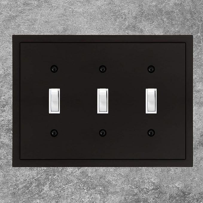 Modern Edge Decorative Wall Plate Switch Plate Outlet Cover, Durable Solid Zinc Alloy (Triple Toggle, Matte Black)