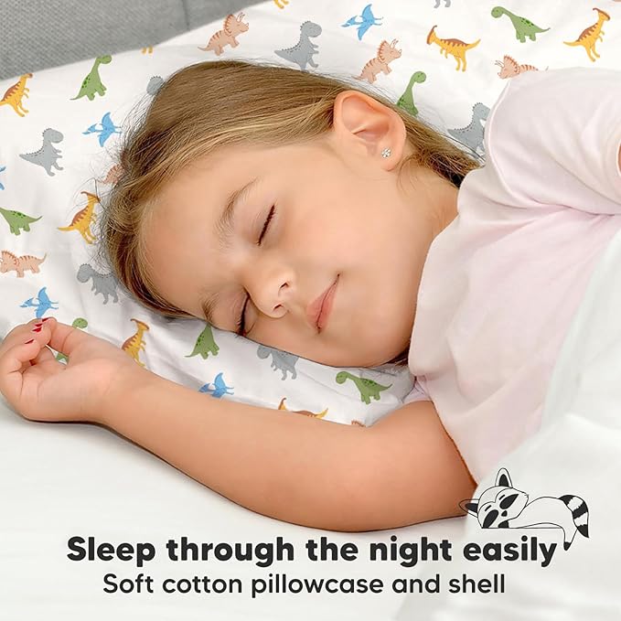 Toddler Pillow with Pillowcase - 13x18 My Little Dreamy Kids Travel Bed Pillows for Sleeping, Organic Cotton Small Pillowcase, Soft & Breathable, Machine Washable, Toddlers 2-5 Years Old (Roarsome)