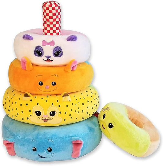 Word Party Plush Stacking Toy- Stack and Sort Colorful Word Party Characters- Encourages Hand-Eye Coordination and Motor Skills for Babies and Toddlers