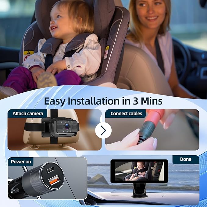 6.86 Inch Carplay Screen for Baby Monitor - 1080P Portable Car Stereo with Baby Car Camera/Wireless CarPlay/Android Auto/Night Vision/150° Wide Angle/AirPlay/GPS Navigation + 64G Card, Easy to Install