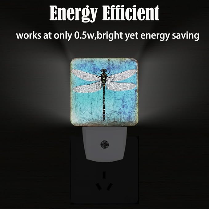 Blue Vintage Dragonfly Night Light,Plug Into Wall Decor for Stairway,Hallway,Kitchen,Dusk to Dawn Sensor Nightlights for Boys/Girls/Women/Men Room Gifts