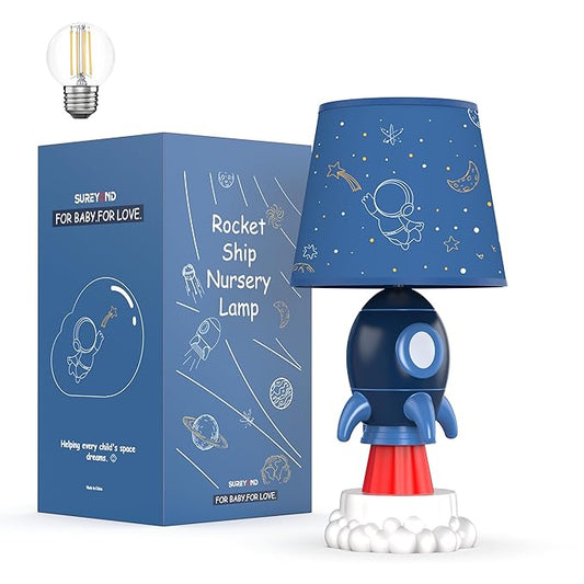 Rocket Lamp,Kids Lamp,Space lamp with E26 LED Blub & Shade,Space Decor for Boys Room,Apply to Space Themed Bedroom Decor(Blue)