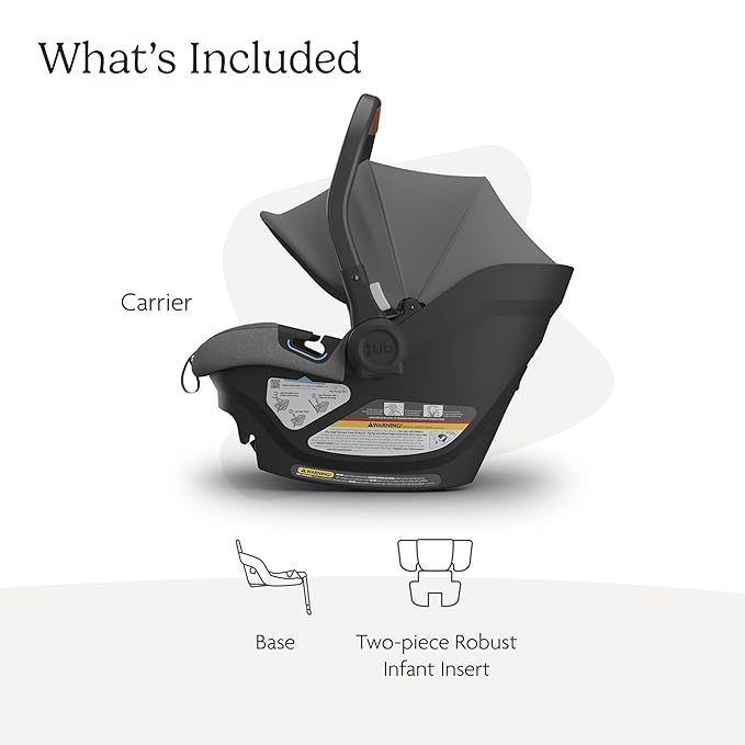 UPPAbaby Aria Lightweight Infant Car Seat/Just Under 6 lbs for Easy Portability/Base with Load Leg + Infant Insert Included/Direct Stroller Attachment/Greyson (Charcoal Mélange/Saddle Leather)