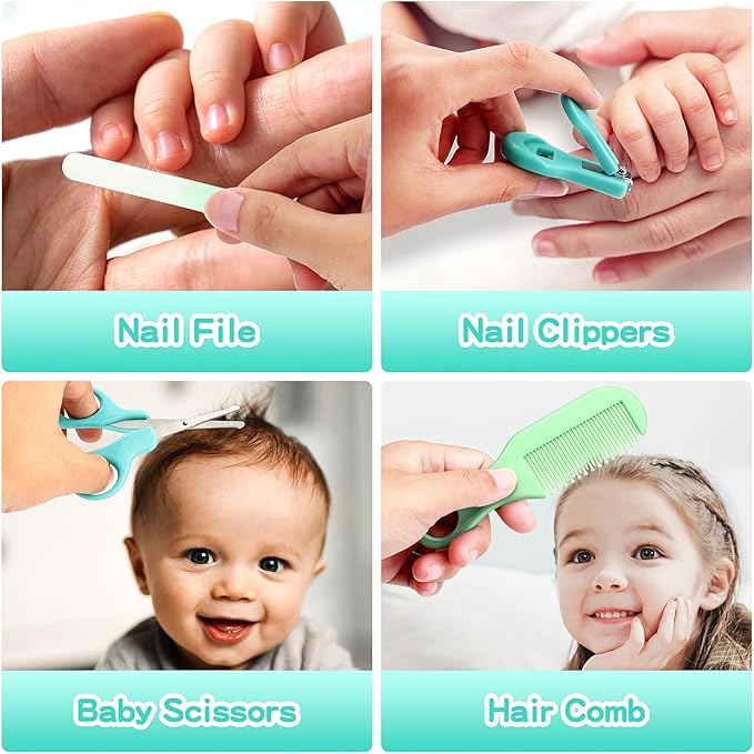 Baby Grooming Kit for Boys Girls Safety Newborn Nursery Essentials Grooming Set Gift for First-time Parents, Green 25 in 1