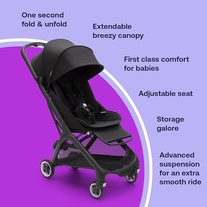 Bugaboo Butterfly - 1 Second Fold Ultra-Compact Stroller - Lightweight & Compact - Great for Travel - Midnight Black