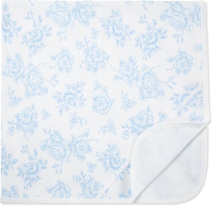 Little Me Blankets for Baby Girls' Swaddling Receiving Blanket, Blue Roses, 30 x 27 Inches