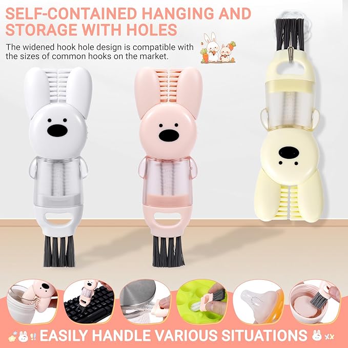 Cup Lid Cleaning Brush - Water Bottle Cleaning Brush, Portable Crevice Brush Set for for Bottle Tight Spaces Cup (Yellow, White, Pink)