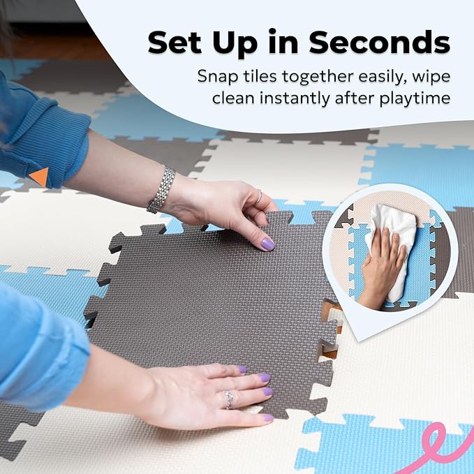 MioTetto Baby Play Mat, Comfortable Tummy Time Mat – Portable Foam Floor Tiles, Safe baby mat for floor for Crawling & Development, Soft play mat for babies 0-6 months, Stylish interlocking foam tiles