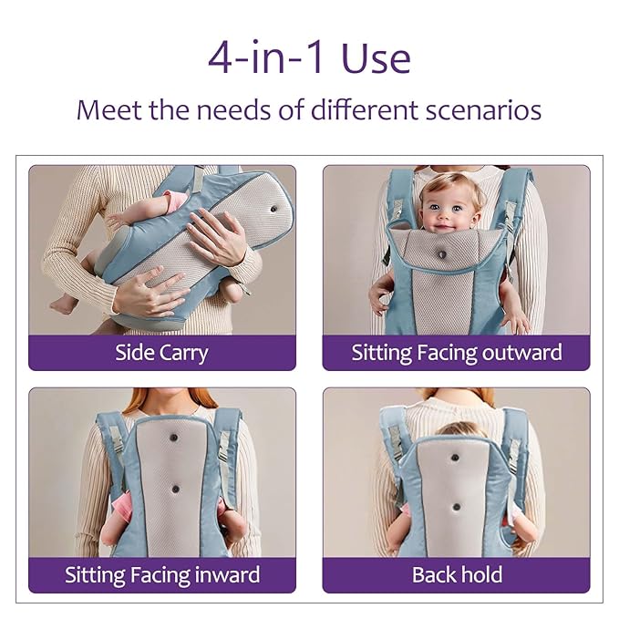 Ergonomic Baby Carrier with Adjustable Strap,4-in-1 Newborn to Toddler Carrier,Breathable Mesh Baby Carrier for Summer,Compact for Travel & Outdoor Adventures,Ideal for Infants 0-3 Years