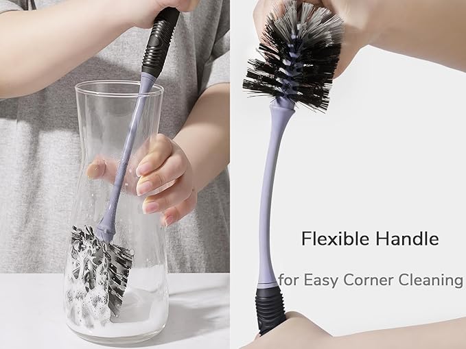 Bottle Brush Cleaner, Long Handle Bottle Brush with Dual Bristles for Water Bottles, Glassware, Mugs, Sports & Baby Bottles Cleaning, Black 4 Pack