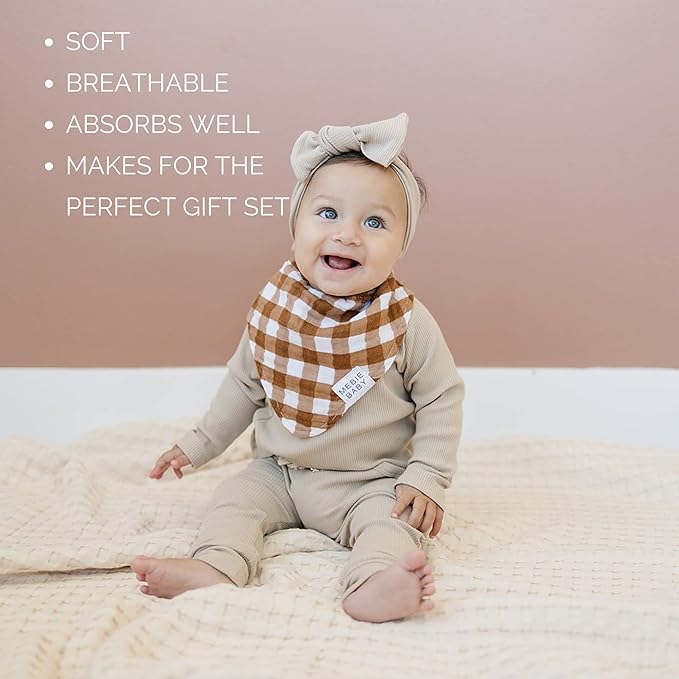 Mebie Baby Muslin Cotton Bib, 3 pack, Baby Bib Set for Burp, Spit Up, Drool, Bandana Bibs for Baby Boy or Baby Girl