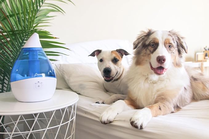 Crane Droplet Ultrasonic Teardrop Cool Mist Air Humidifier, 0.5 Gallon for Bedroom and Office, Blue and White, Nursery Humidifier