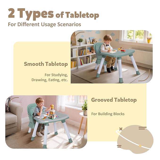 Baby High Chair, 8 in 1 Convertible Highchairs for Babies and Toddlers, Children Dining Booster Seat/Kids Building Block Table for Girls Boys, Baby Seat with Removable Tray, Green