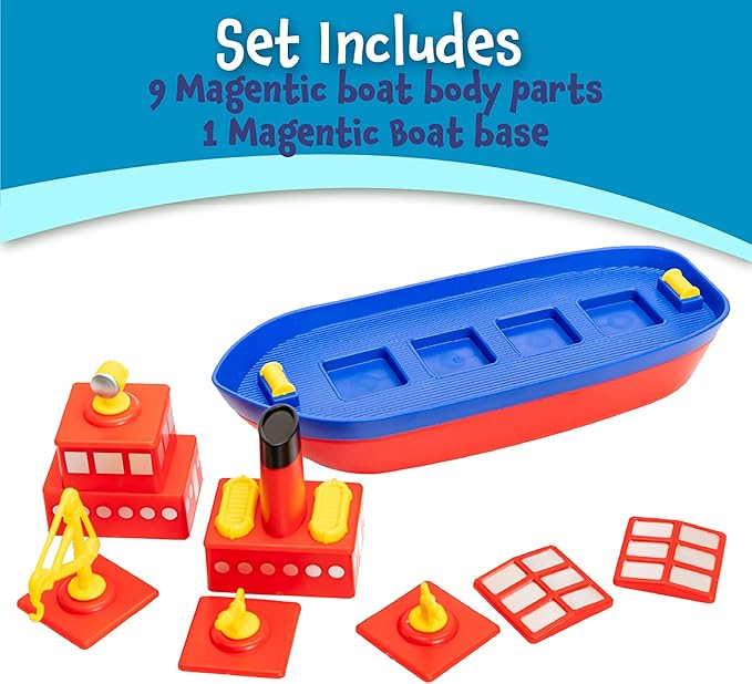 Magnetic Build-a-Boat Bath Toy Set for Kids – 10-Piece Magnetic Ship Building Playset for Tub & Water Play, Creative STEM Pool Toys for Toddlers Ages 3+