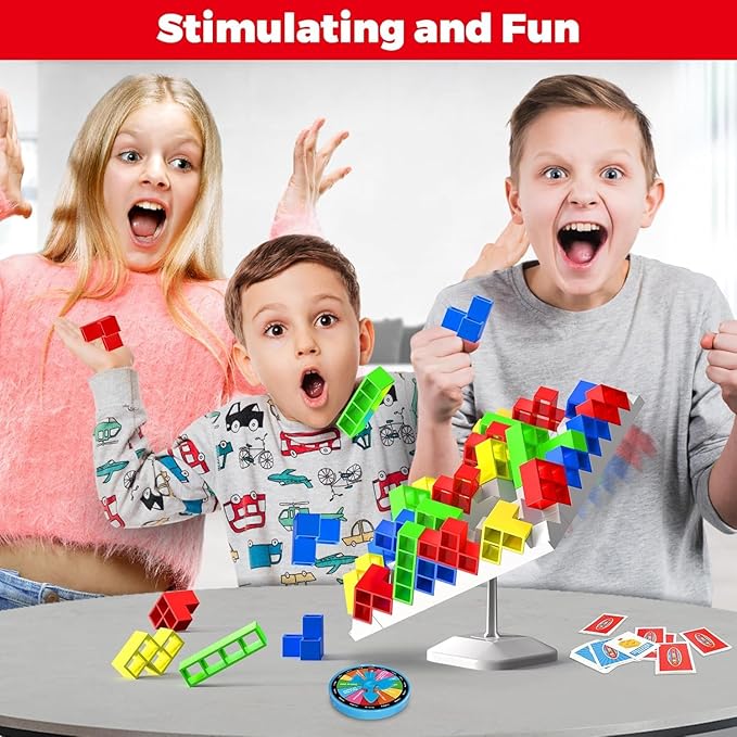 360° Tetra Balance Tower Stacking Blocks Game for Teens & Adults - Family Party Travel Board Games, Team Building STEM Educational Toy (2-4 Players)