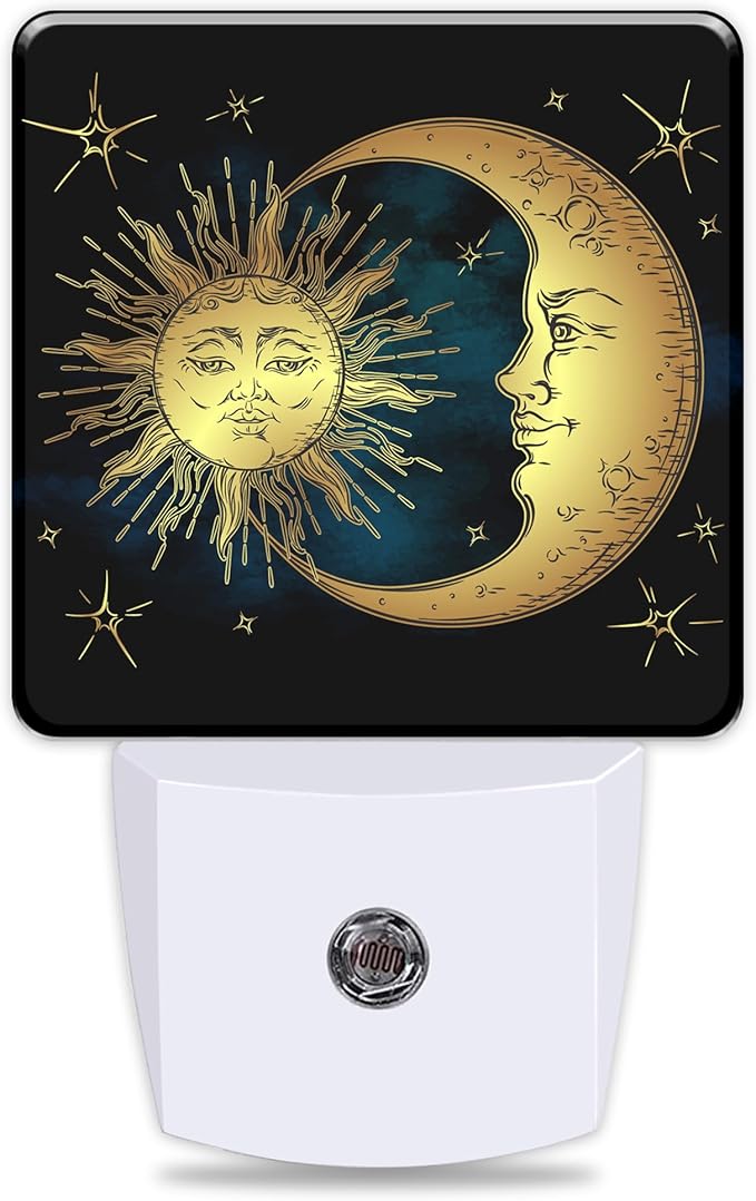 Celestial Moon Sun Night Light Plug into Wall with Dusk to Dawn Light Sensors Boho Chic Stars Night Light LED Lamp for Bedroom Hallway Home Wall Decor Nightlight for Girls Boys Men Women