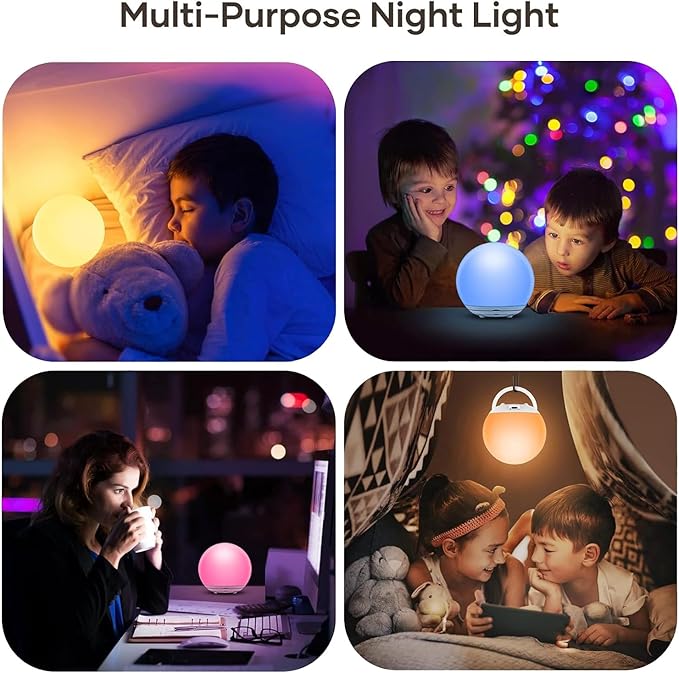 Night Light for Kids,7 Colors Dimmable Baby NightLight, Timer+Touch Control for Baby Nursery Lamp, Portable+Rechargeable for Kids Toddler Night Lamp