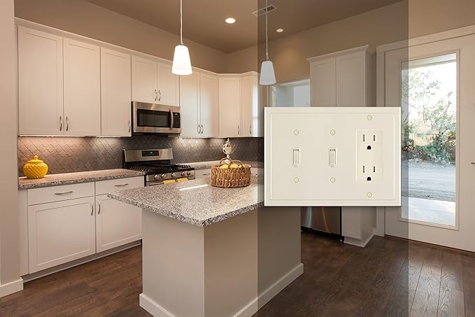 Henne Bery Modern Edge Decorative Wall Plate Switch Plate Outlet Cover, Durable Solid Zinc Alloy (Double Toggle/Single Decorator, Light Almond)