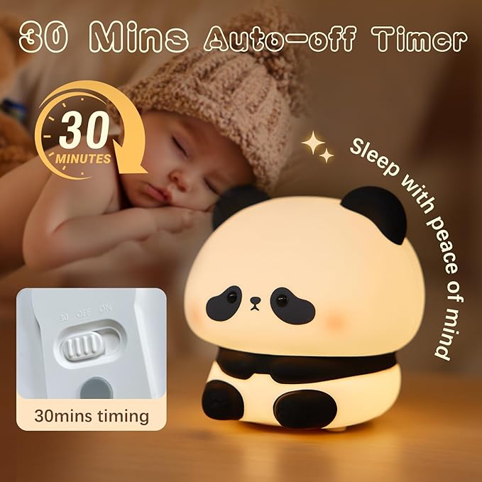Cute Panda Night Light, LED Squishy Novelty Animal Night Lamp, Food Grade Silicone 3 Level Dimmable Breastfeeding Nursery Nightlight for Room Decor, Cute Gifts Stuff for Boys Girls Baby Children