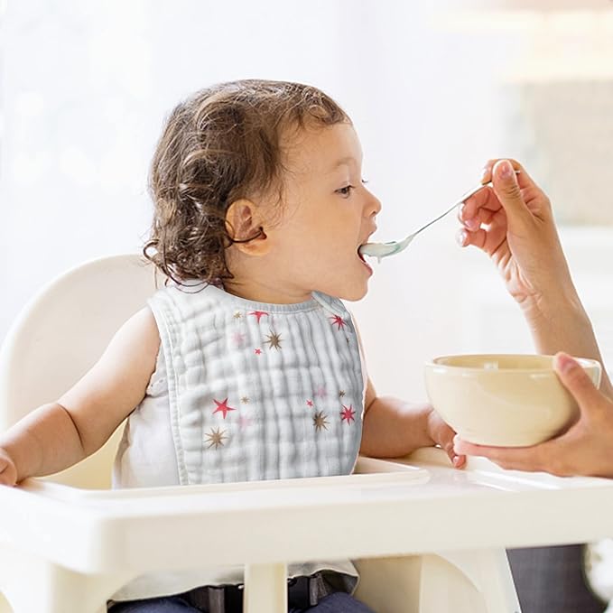 Zainpe 6Pcs Snap Muslin Cotton Bibs for Baby, Flamingo Star Flower Machine Washable Adjustable Burp Cloths with 6 Absorbent Soft Layers for Infant Newborn Toddler Drooling Feeding and Teething