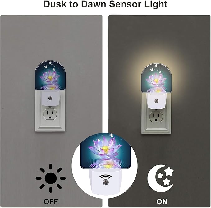 Lotus and Glowing Butterflies Night Light Plug into Wall, Pink Lotus Flowers Dusk to Dawn Night Light Plug in,0.5w Energy Saving Sleep Friendly NightLight for Kids Boys Girls Home Decor