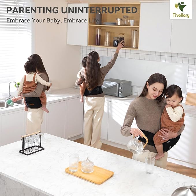 Baby Carrier with Hip Seat, Parent-Approved Baby Hip Carrier & Toddler Carrier, Comfortable Wide Waist & Lumbar Support, Thick Seat with Storage, Adjustable Knob, Supports 44lbs, Black