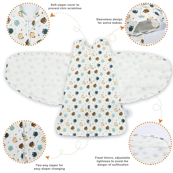 Swaddle-Blanket Baby Girl & Boy Swaddles Newborn Infant Transition 100% Cotton Wrap Blankets, 3-Way Adjustable Wearable Blanket, TOG 1.0 (Owl 0-3 Month)