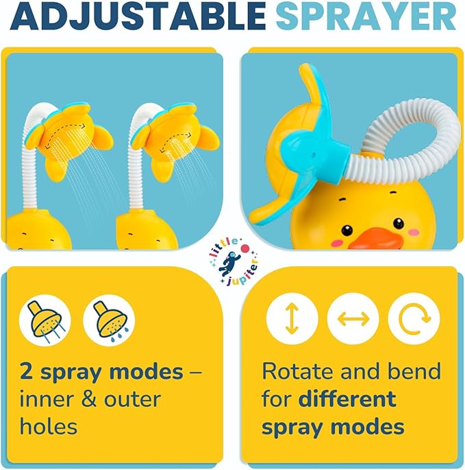 Yellow Duck Water Spray Suction Cup Toddler Bath Toy for Boys and Girls - 18+ Months and Up - Features Waterproof Recycling Water Pump with Multi-Spray Modes for Bathtime Water Play in Bathtub