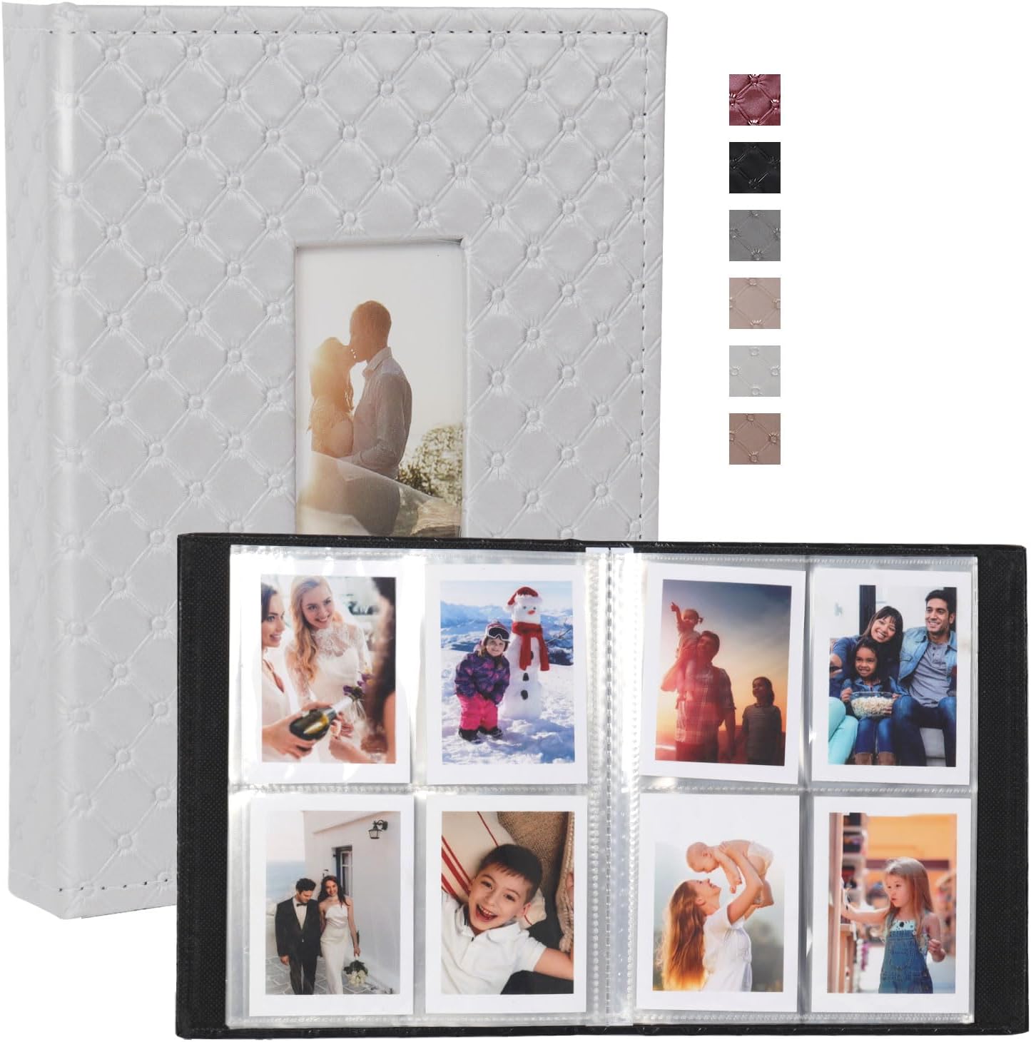 RECUTMS Photo Album 208 Photos for Fujifilm Instax Mini Camera, 2x3 Inch Photo Album, Leather Cover with Window, for Instax Mini 12 11 9 40 90 8 7 Evo LiPlay Instant Camera (Grey)