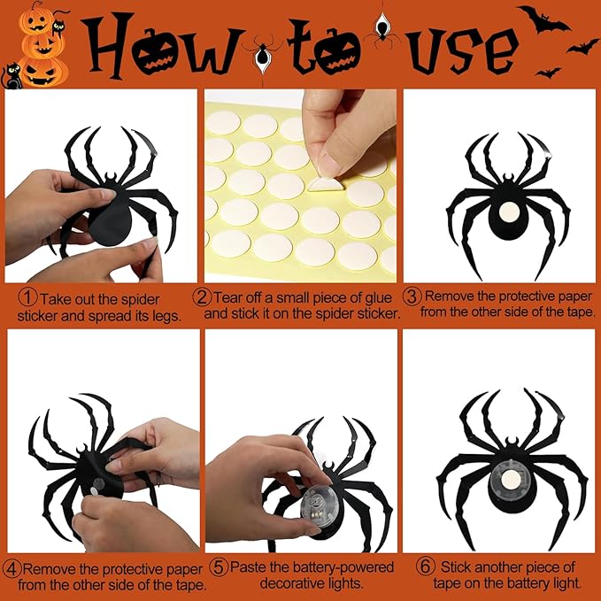 36 Pcs Halloween Wall Decor 3D Led Bats Spiders Wall Stickers Removable Light Up Spiders Bats Decals for Indoor Outdoor Window Door Halloween Party Decorations