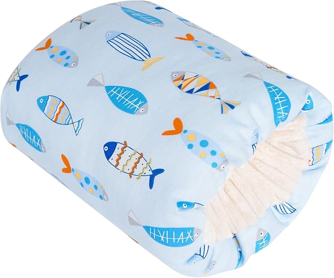 Nursing Arm Pillows for Breastfeeding,Baby Feeding Arm Pillow Portable and Washable for Travel, Soft Cotton Ergonomic Bottle Nursing Essentials（Colorful Little Fish）
