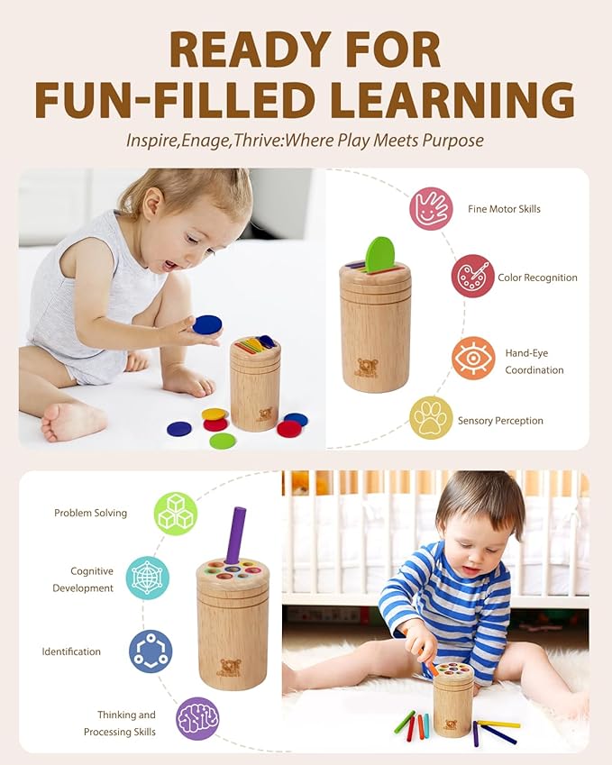 Wooden Learning Color Sorting Toys for Toddlers Sensory Sorting Coin Box Toys for Toddlers 1-3 Fine Motor Skills and Matching Games for Toddler Learning Toys