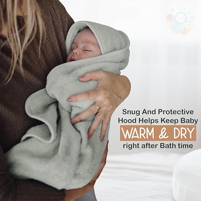 Organic Cotton Plush Woven Hooded Baby Towels, 31x31 Inches, Plush Bath Towels with Hood for Newborns and Kids, Girls & Boys (Moss Green, 31.4" L x 31.4" W)