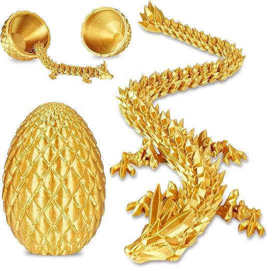 Dragon Eggs with Dragon Inside, 3D Printed Surprise Funny Gifts for Kids, Articulated Dragon Fidget Toys for Adults, Executive Desk Toys Office Room Décor (Gold, M-Size)