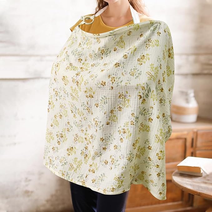 Muslin Nursing Cover for Baby Breastfeeding, Breathable 100% Cotton Privacy Nursing Covers, Multi Use Car Seat Stroller Cover (Floral)