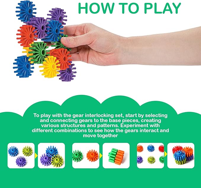 STEM Building Blocks Toys for Kids – Educational and Safe Gear Interlocking Construction Playset – Develop Creativity and Problem-Solving Skills
