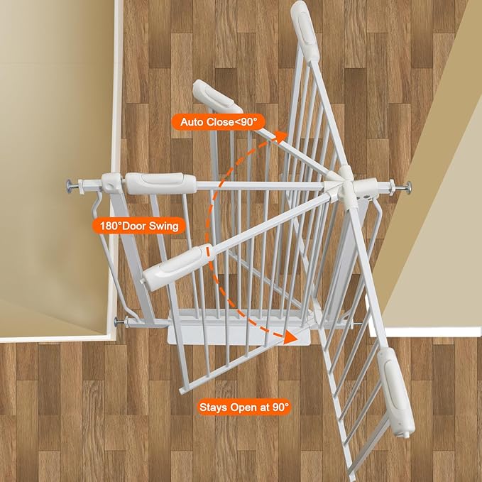 Extra Wide Baby Gate Extra Tall Dog Gate for Stairs Doorways White Metal Tension Child Pet Safety Gates with Pressure Mount 38.5-43.5 Inch Wide