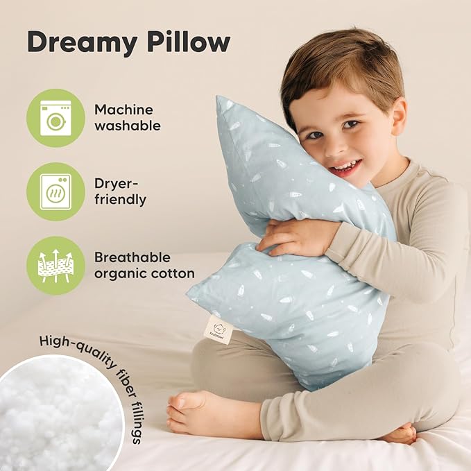 KeaBabies 2-Pack Toddler Pillow 13x18 - Soft Organic Cotton Kids Travel Bed Pillows for Sleeping, School, Nap, Machine Washable, Toddlers 2 to 5, Pillowcase Sold Separately (Spacecrafts)